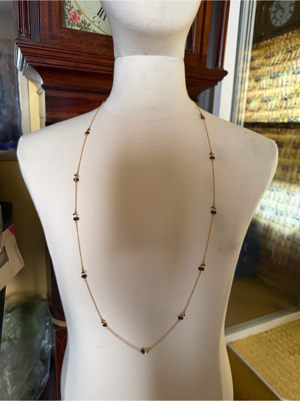 Vintage Joan Rivers, cherry necklace & ankle bracelet, set gold tone and enamel